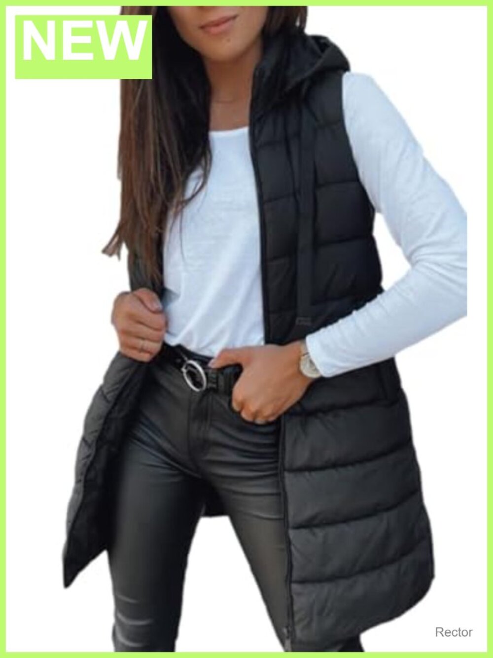Women Long Puffer Vest Sleeveless Hooded Winter Outerwear